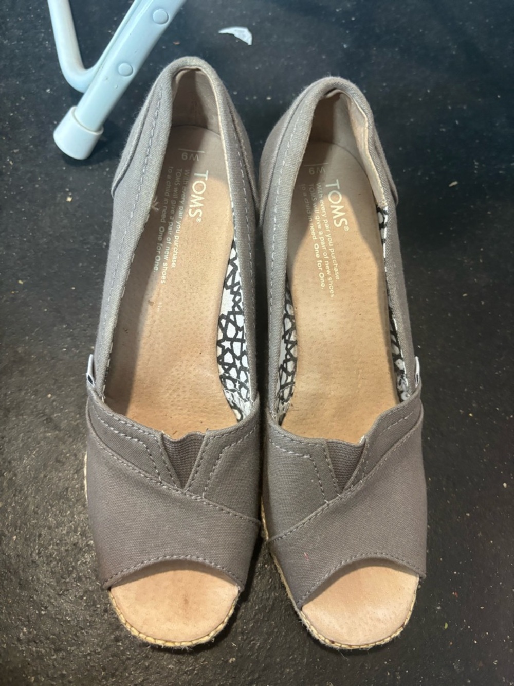 TOMS Gray Canvas Peep-Toe Espadrilles